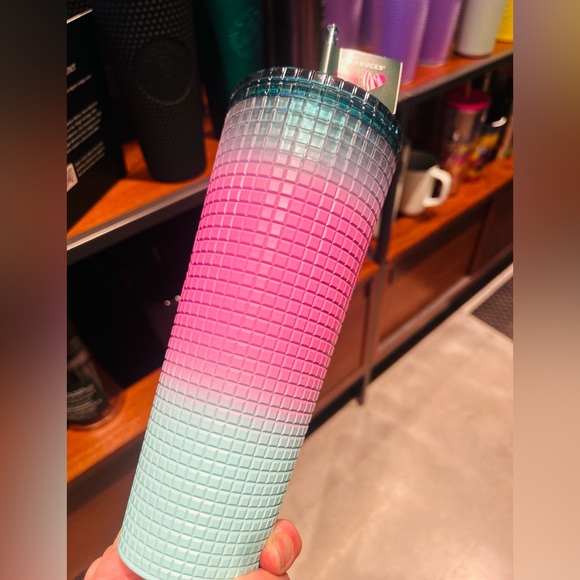Starbucks Pink Ombré Grid Tumbler Gradient Cold Cup Tumbler Venti Valentines Day - Picture 7 of 10